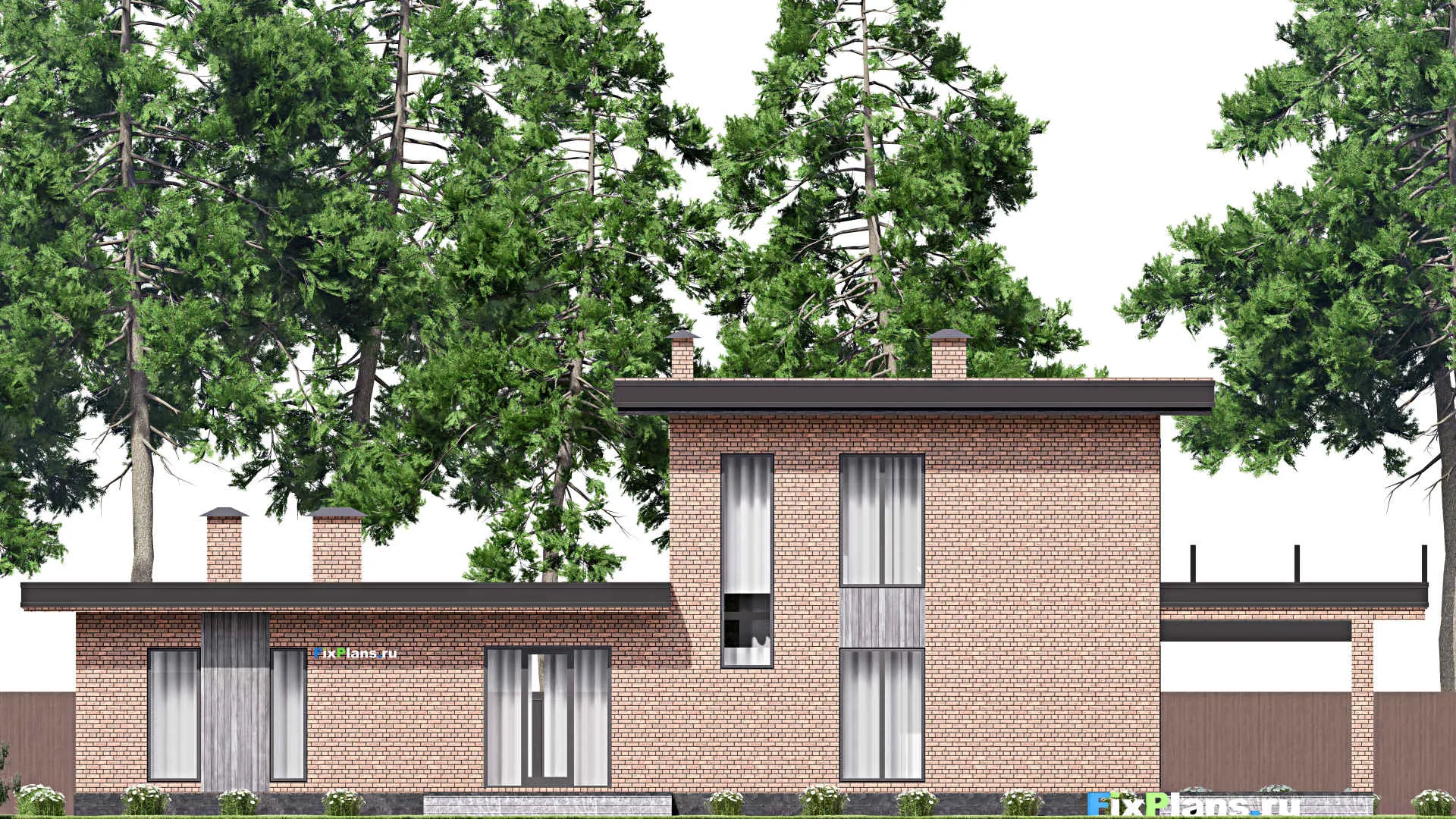 F-16838 - План одноэтажного дома 14 на 25, площадью 380 м² с террасой, балконом и 4 спальнями