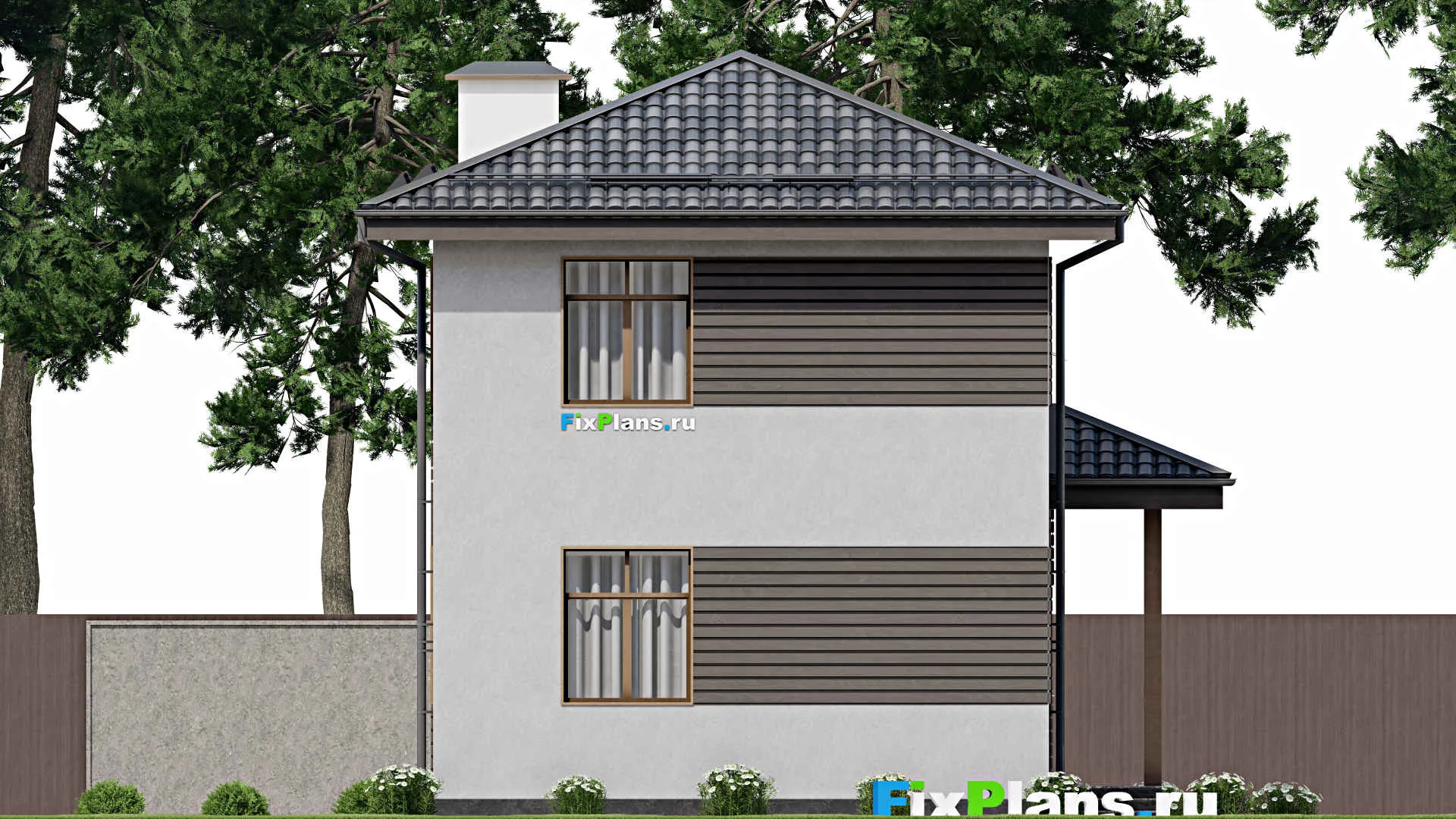 F-9953 - Проект двухэтажного дома 9 на 13, площадью 140 м² с террасой и 6 спальнями