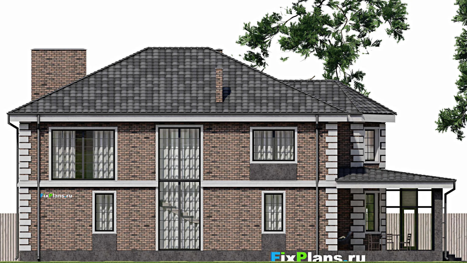 F-1529 - Проект двухэтажного дома 12 на 20, площадью 350 м² с террасой, балконом, спортзалом и 2 спальнями