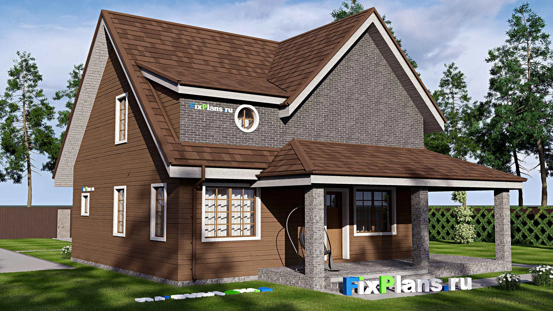 F-17108 - Проект дома с мансардой 13 на 16, площадью 220 м² с террасой и 3 спальнями