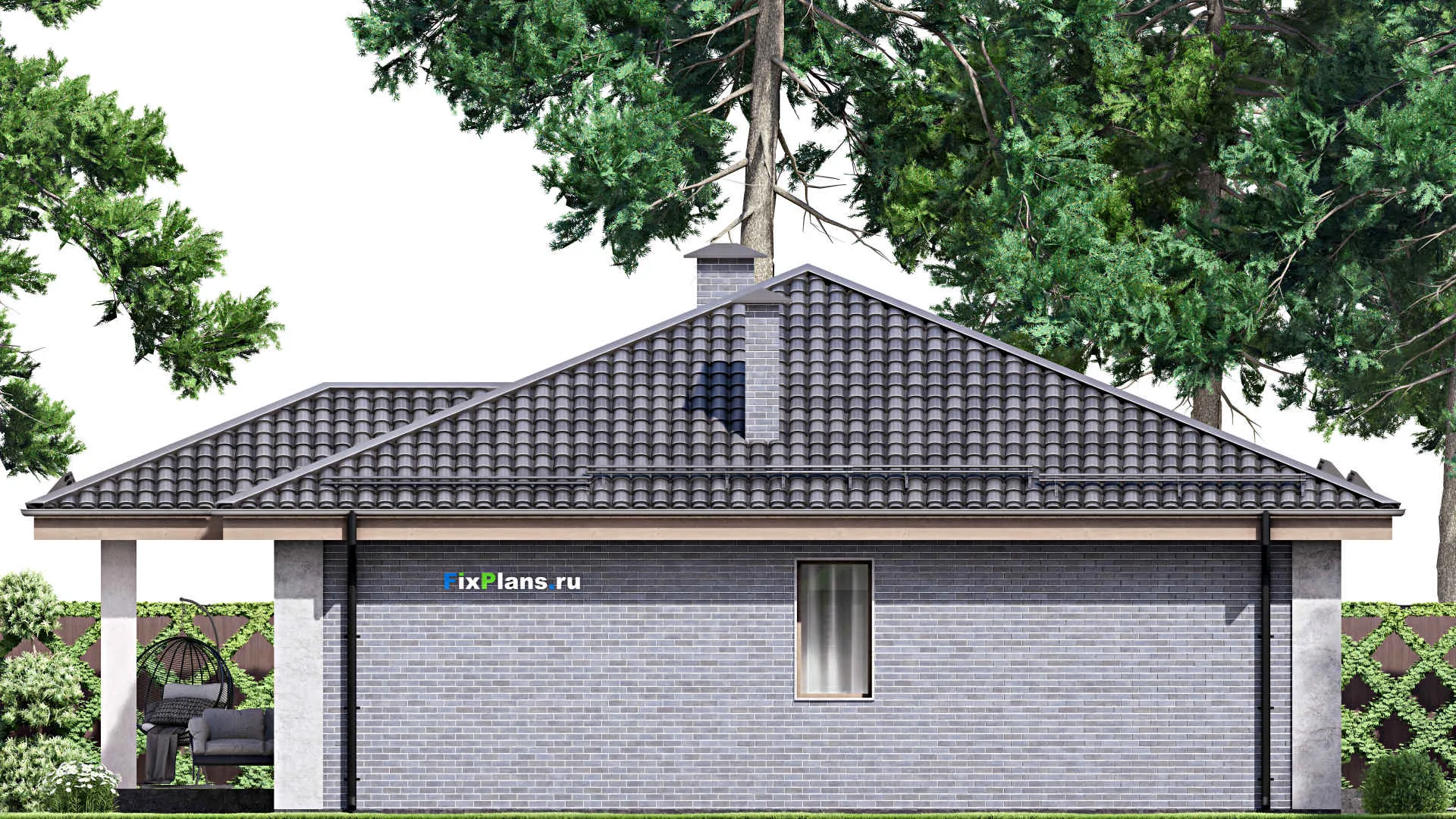 F-12797 - Проект одноэтажного дома 13 на 15, площадью 130 м² с террасой и 3 спальнями