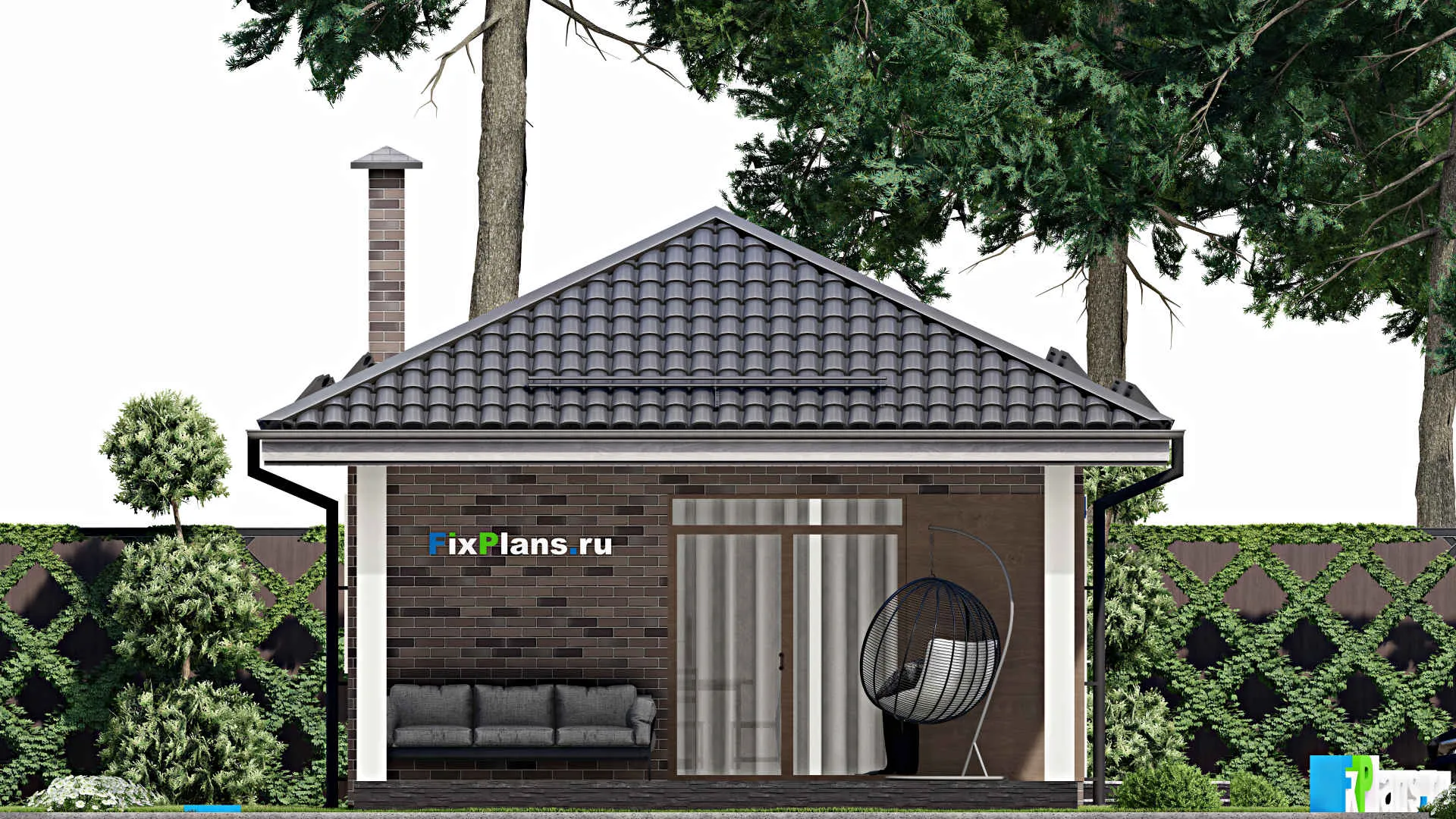 F-4409 - План одноэтажного дома 7 на 21, площадью 120 м² с террасой и 3 спальнями