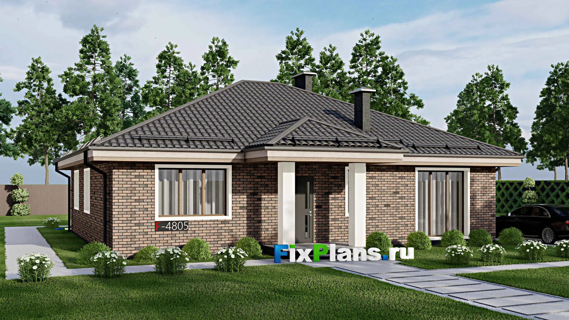 F-4805 - Проект одноэтажного дома 13 на 14, площадью 140 м² с 3 спальнями