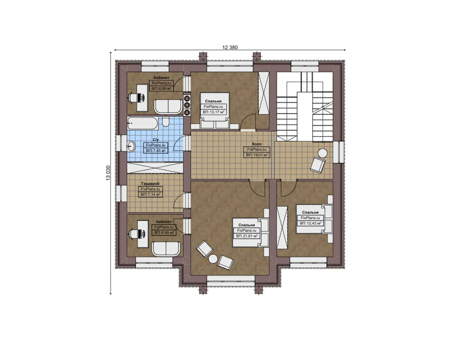 F-7334 - Планы двухэтажного дома 14 на 15, площадью 210 м² с 3 спальнями