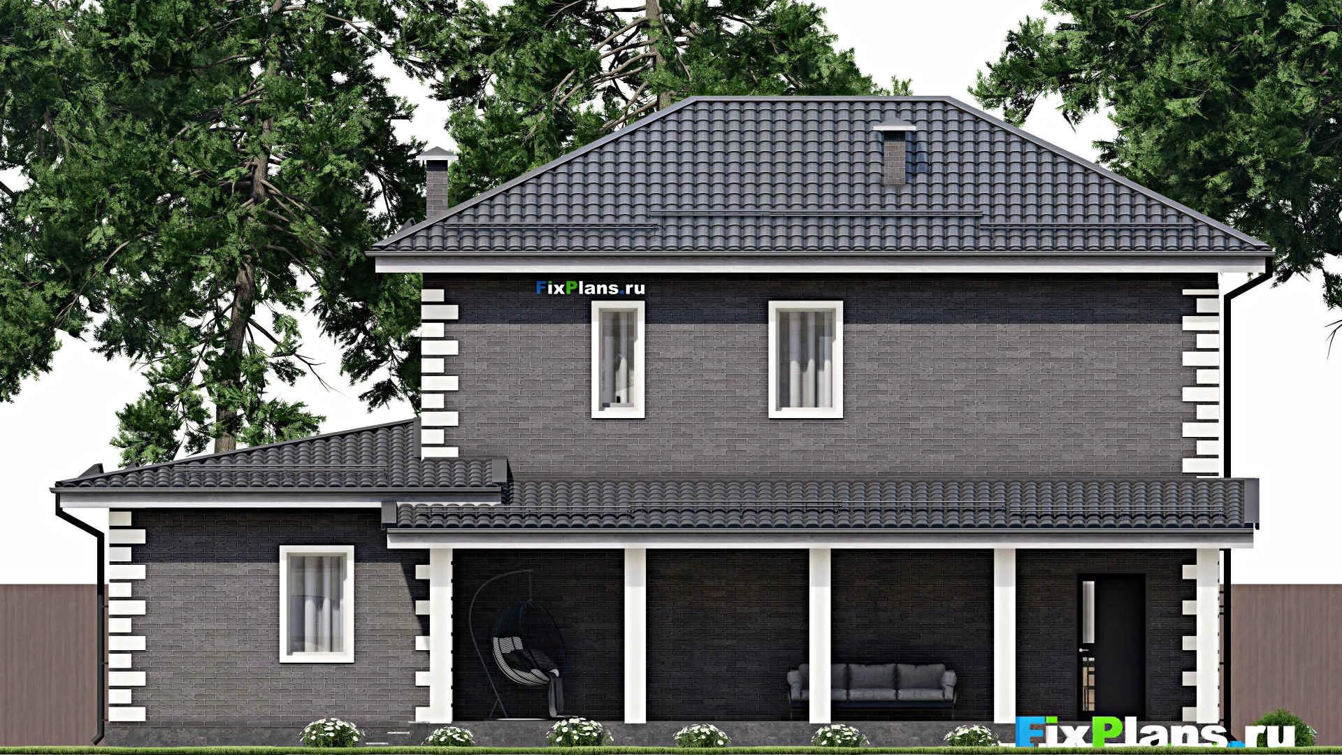 F-4508 - Планы двухэтажного дома 10 на 16, площадью 210 м² с террасой, балконом, гаражом на 2 машины и 3 спальнями