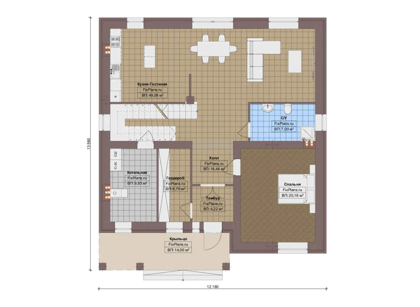 F-18026 - Планы двухэтажного дома 13 на 14, площадью 240 м² с балконом и 5 спальнями