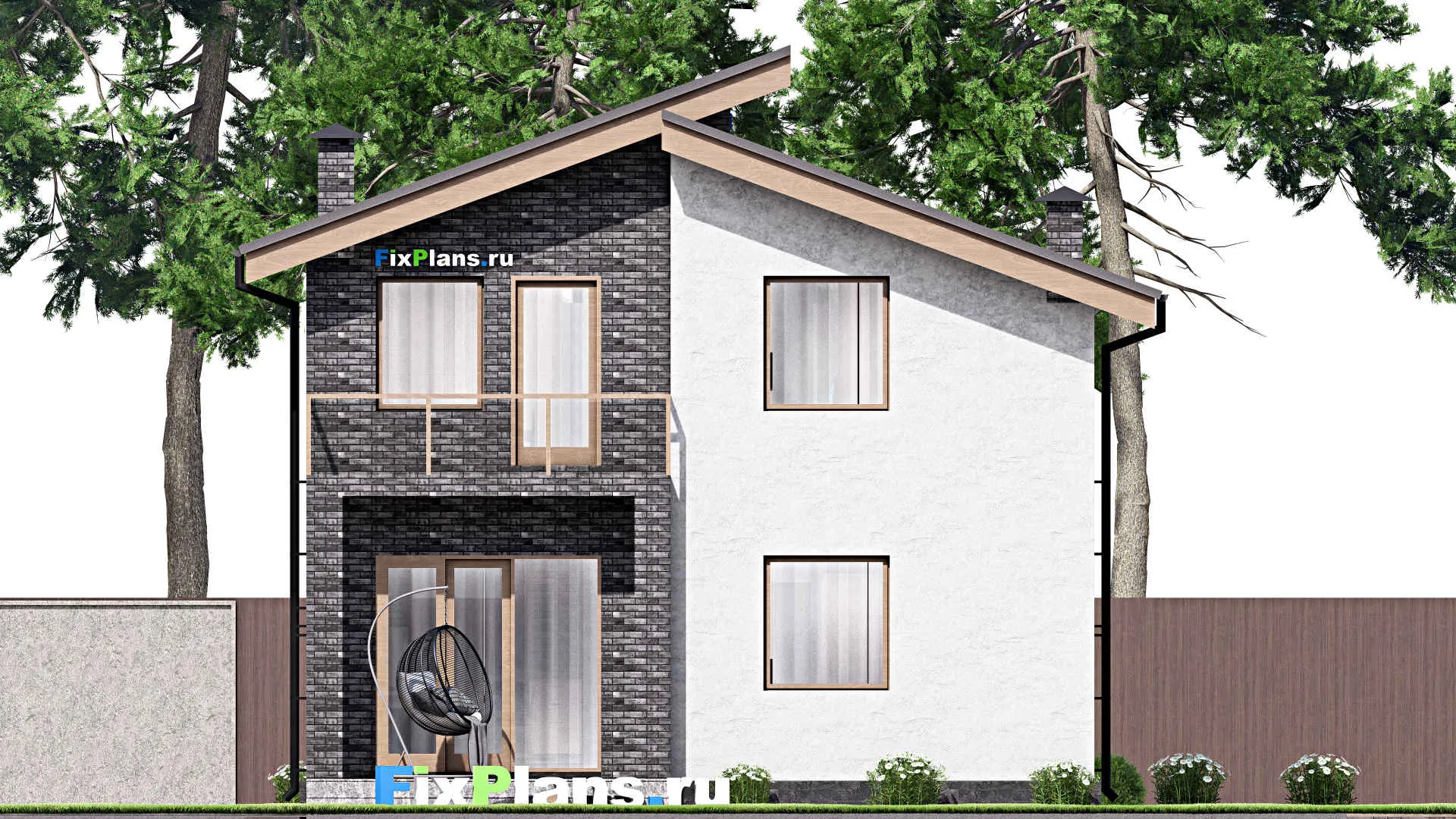 F-12113 - Проект дома с мансардой 9 на 12, площадью 130 м² с террасой, балконом и 4 спальнями