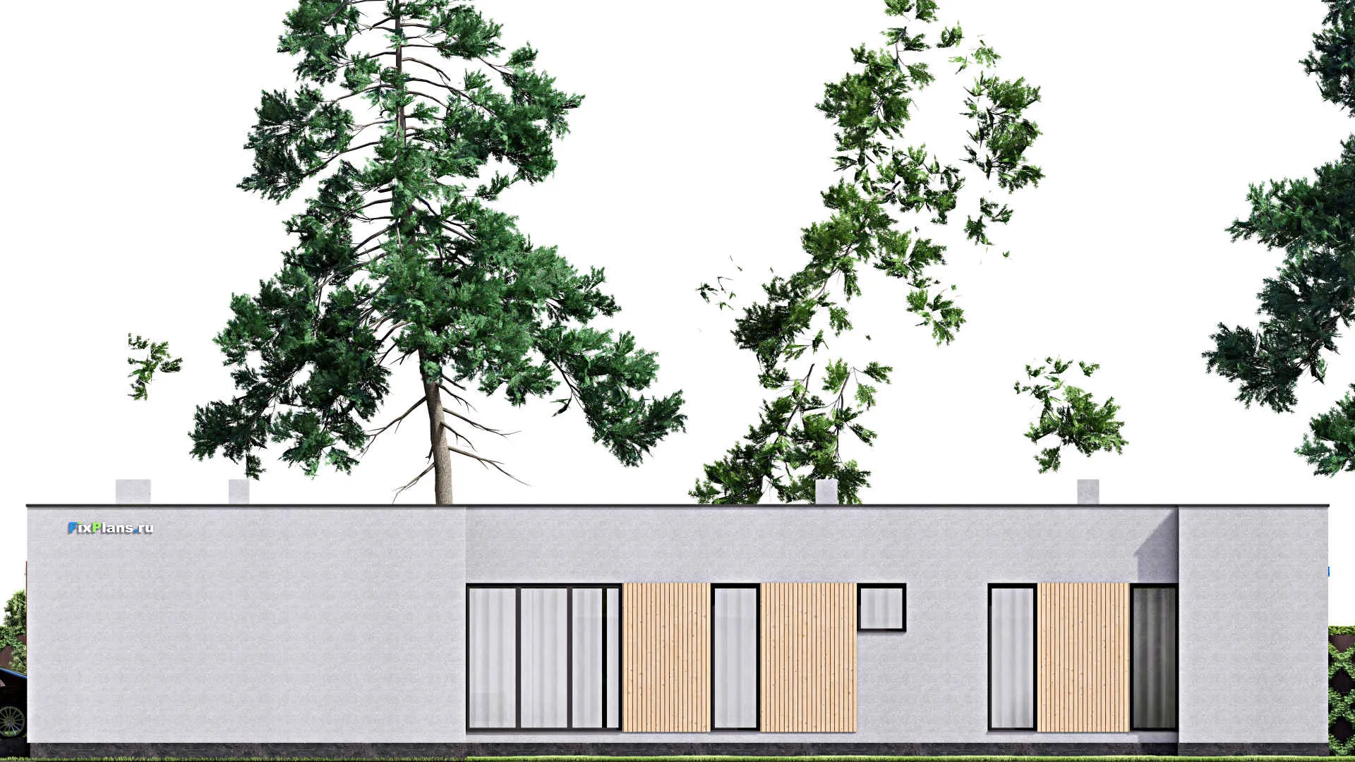 F-16577 - План одноэтажного дома 20 на 24, площадью 290 м² с террасой, гаражом на 2 машины и 3 спальнями