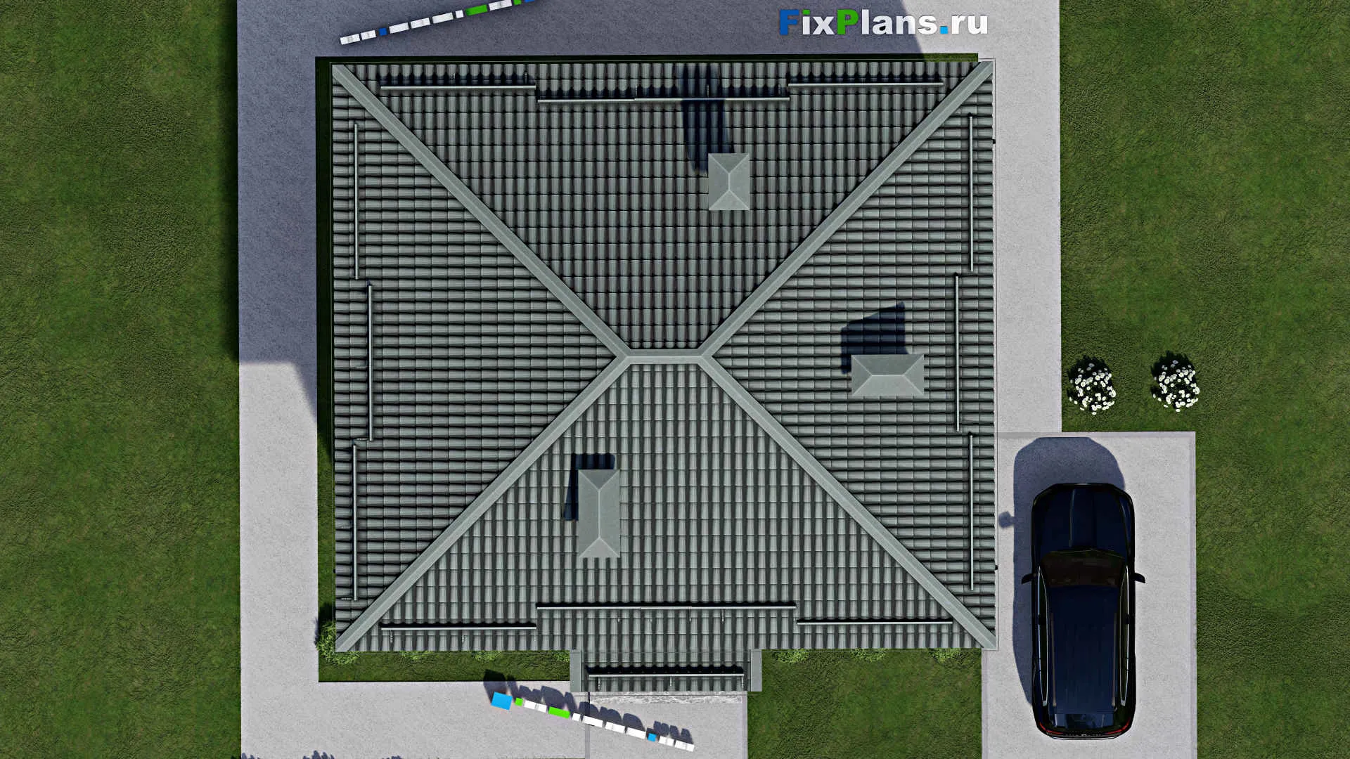 F-8990 - Планы двухэтажного дома 11 на 11, площадью 370 м² с террасой и 9 спальнями