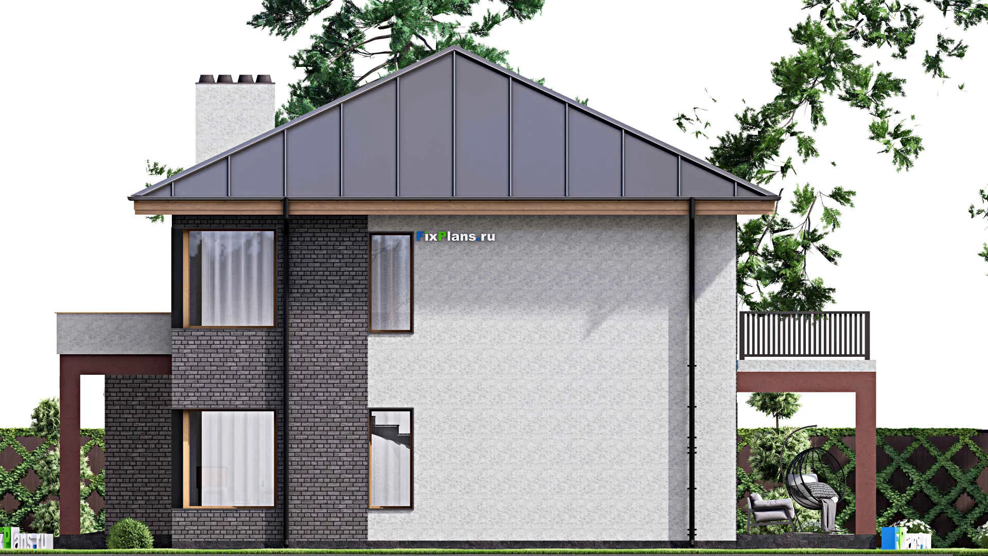 F-16001 - Проект двухэтажного дома 16 на 16, площадью 290 м² с террасой, балконом, гаражом на 1 машину и 4 спальнями