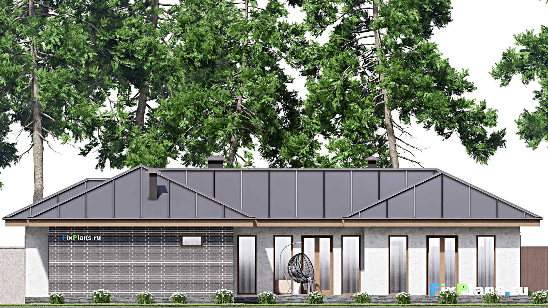 F-8171 - Проект одноэтажного дома 13 на 22, площадью 170 м² с террасой, бассейном и 3 спальнями