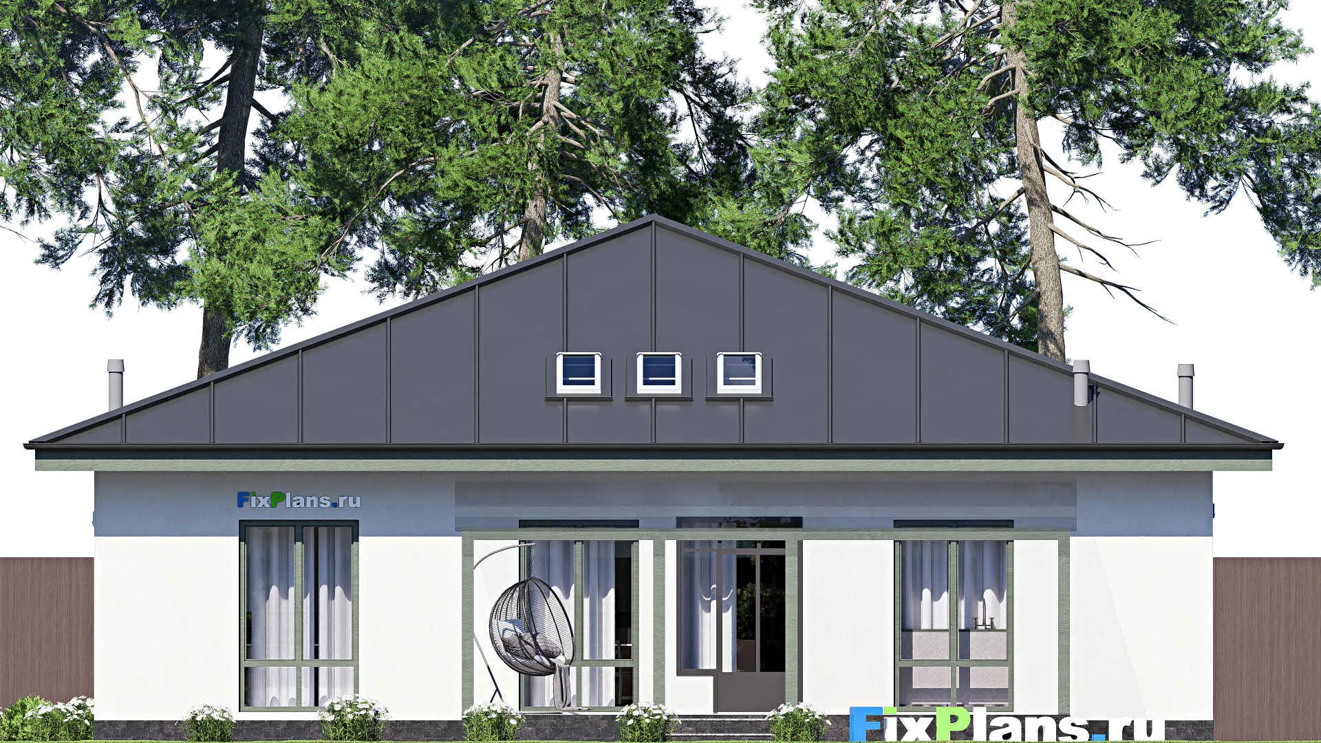 F-20708 - План одноэтажного дома 14 на 19, площадью 180 м² с террасой и 1 спальнями