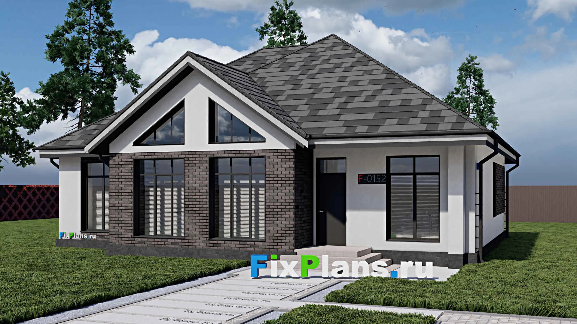 F-0152 - Проект одноэтажного дома 14 на 14, площадью 140 м² с террасой и 3 спальнями