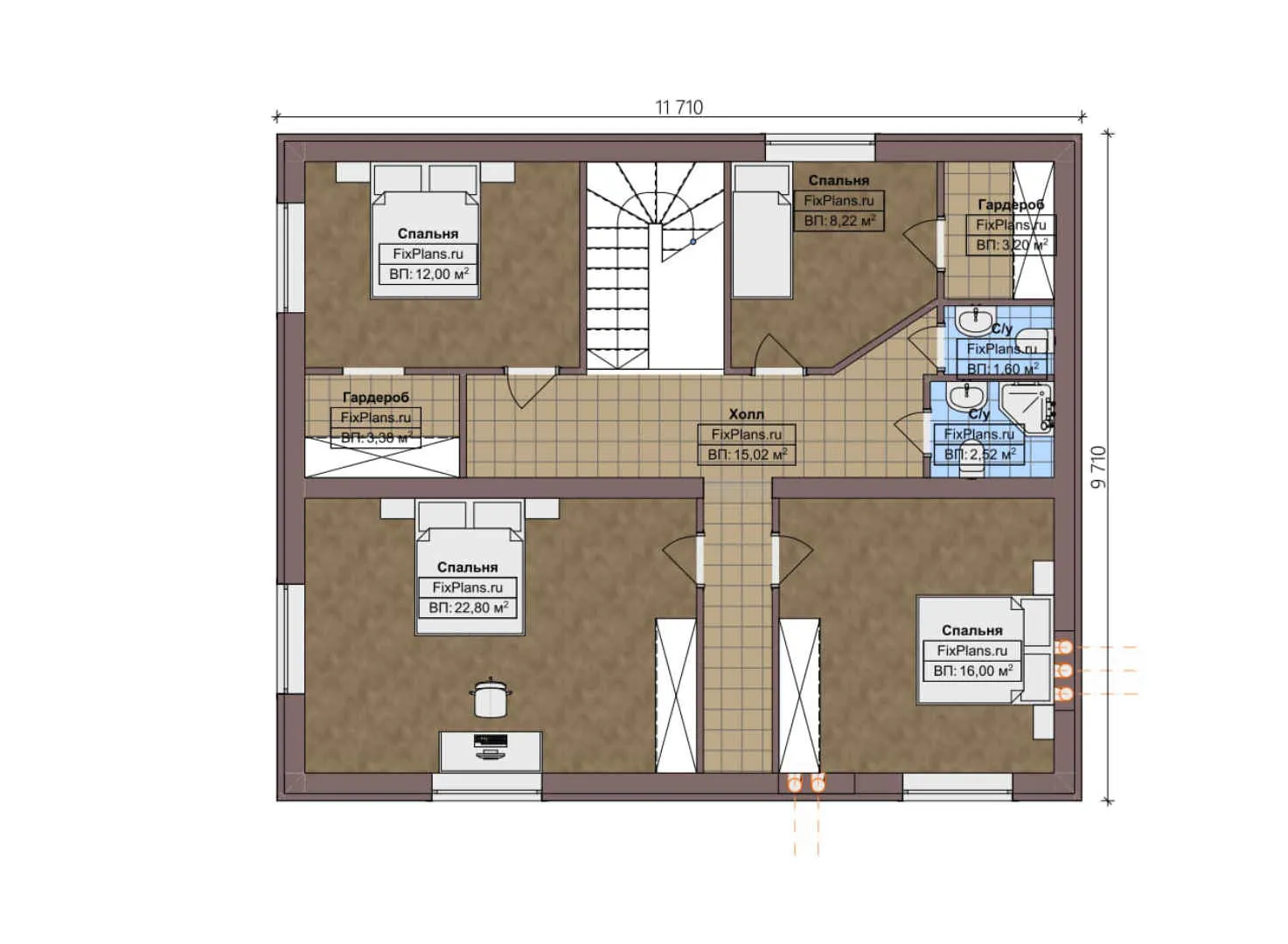 F-4229 - Планы двухэтажного дома 10 на 12, площадью 180 м² с 6 спальнями