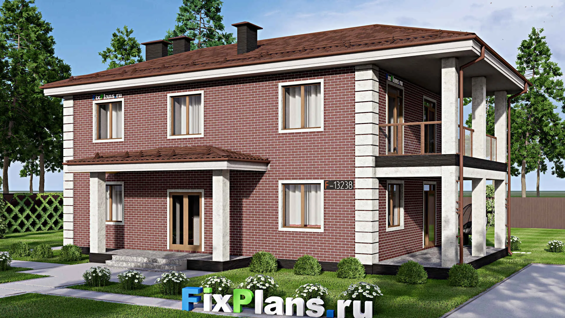 F-13238 - Проект двухэтажного дома 10 на 16, площадью 200 м² с террасой, балконом и 4 спальнями