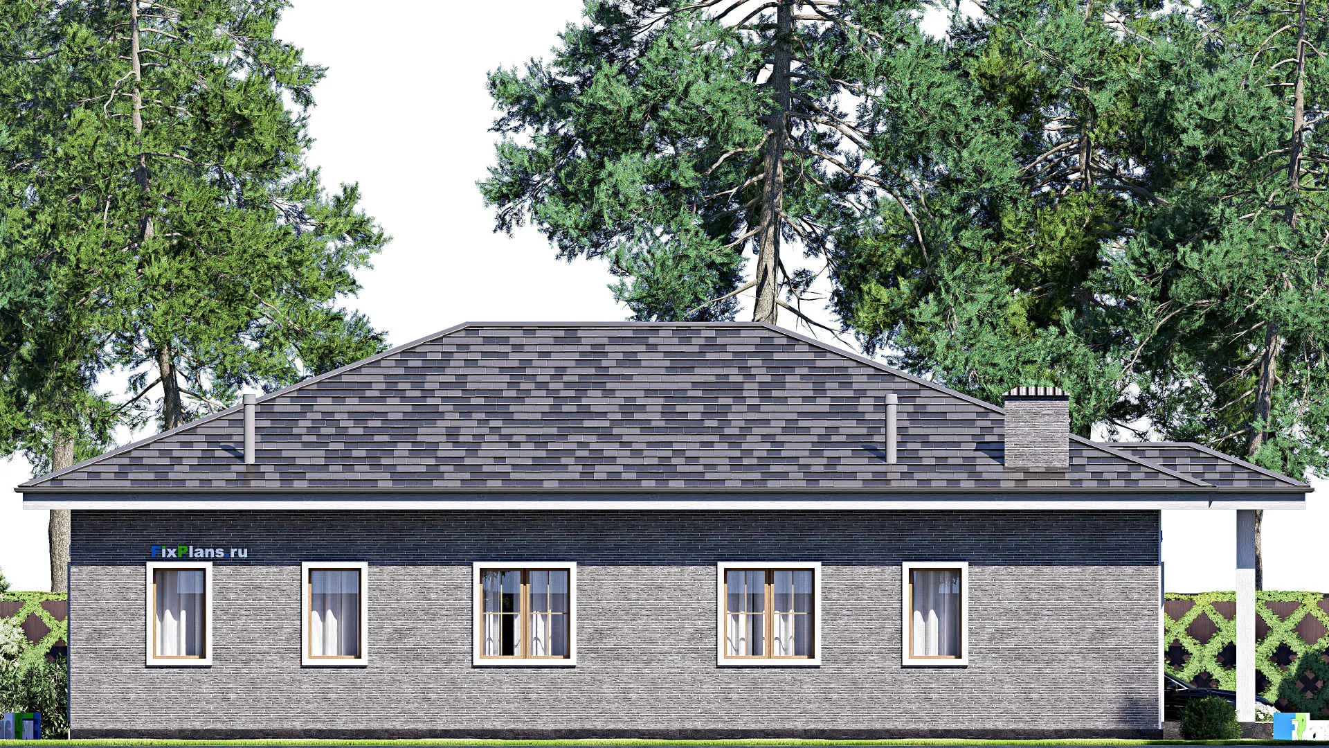 F-20384 - План одноэтажного дома 15 на 19, площадью 200 м² с террасой и 3 спальнями