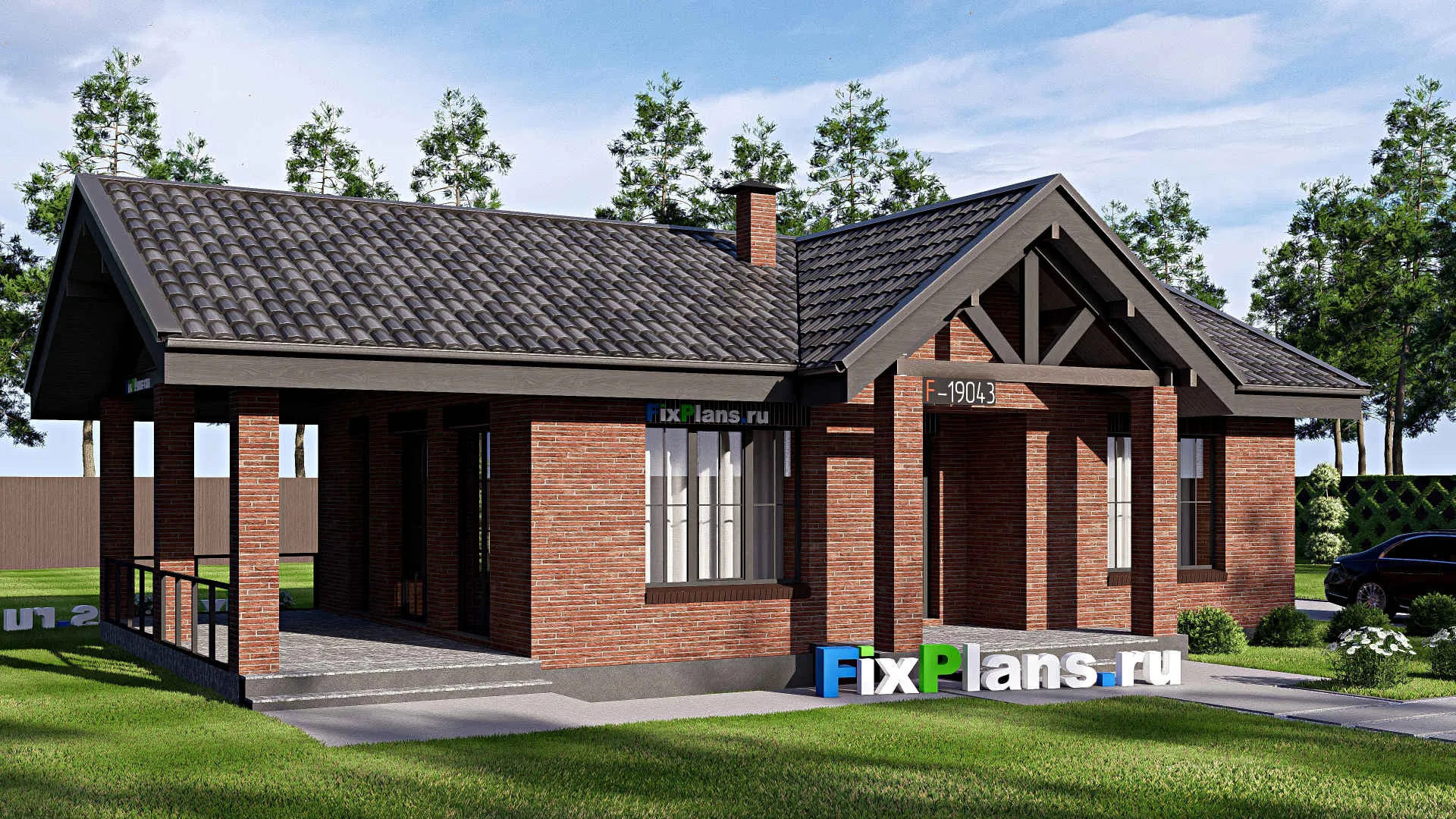 F-19043 - Проект одноэтажного дома 10 на 15, площадью 100 м² с террасой и 1 спальнями