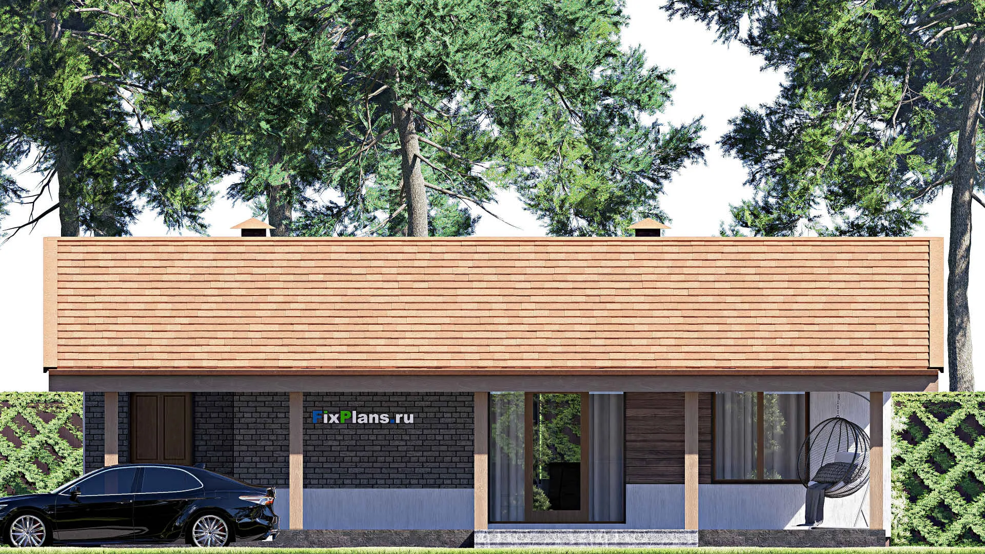 F-17243 - Проект одноэтажного дома 10 на 13, площадью 90 м² с террасой и 2 спальнями