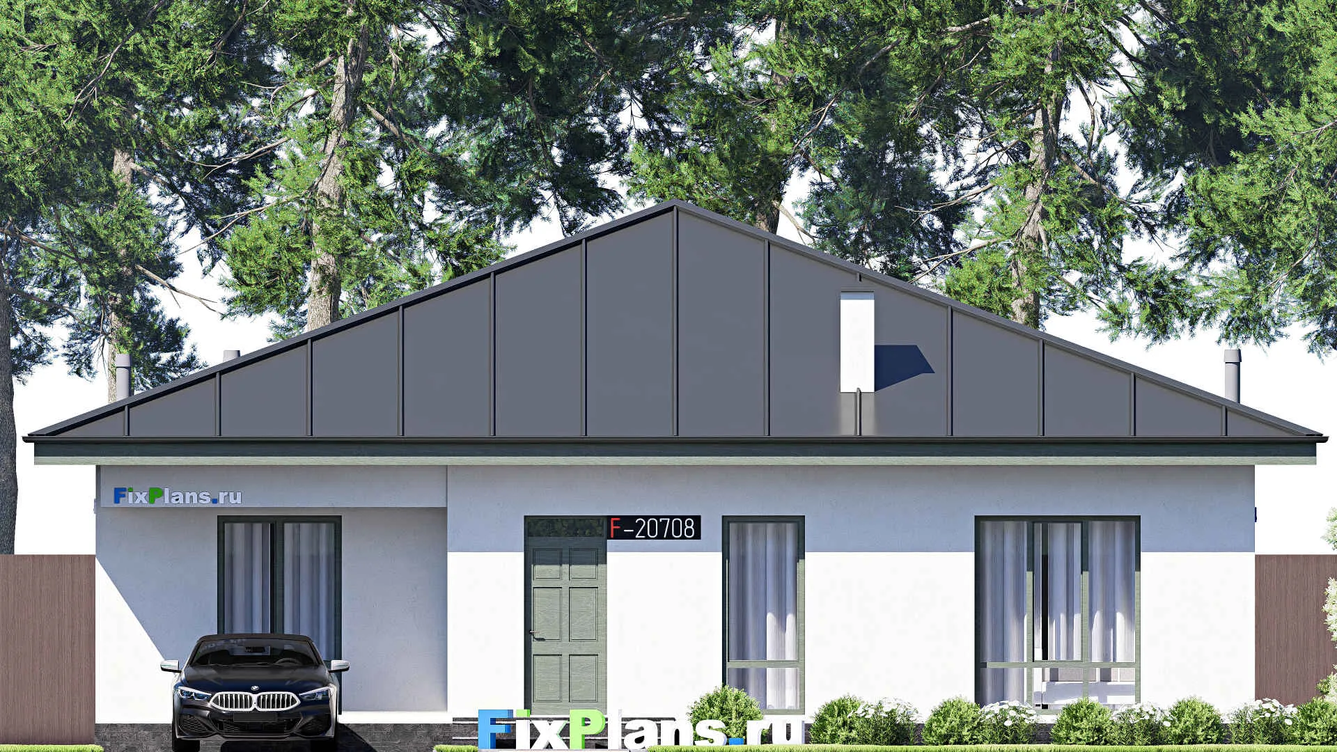 F-20708 - План одноэтажного дома 14 на 19, площадью 180 м² с террасой и 1 спальнями