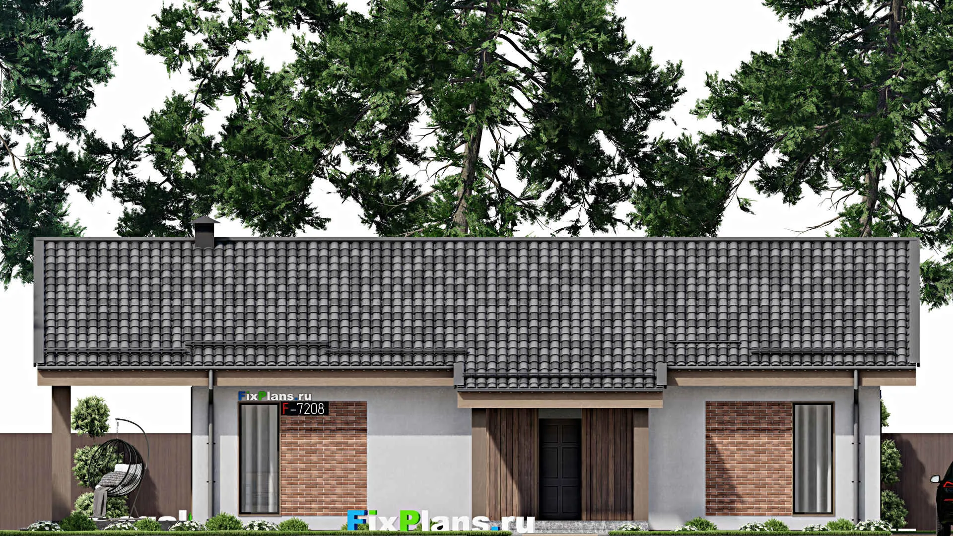 F-7208 - Проект одноэтажного дома 12 на 18, площадью 150 м² с террасой и 2 спальнями