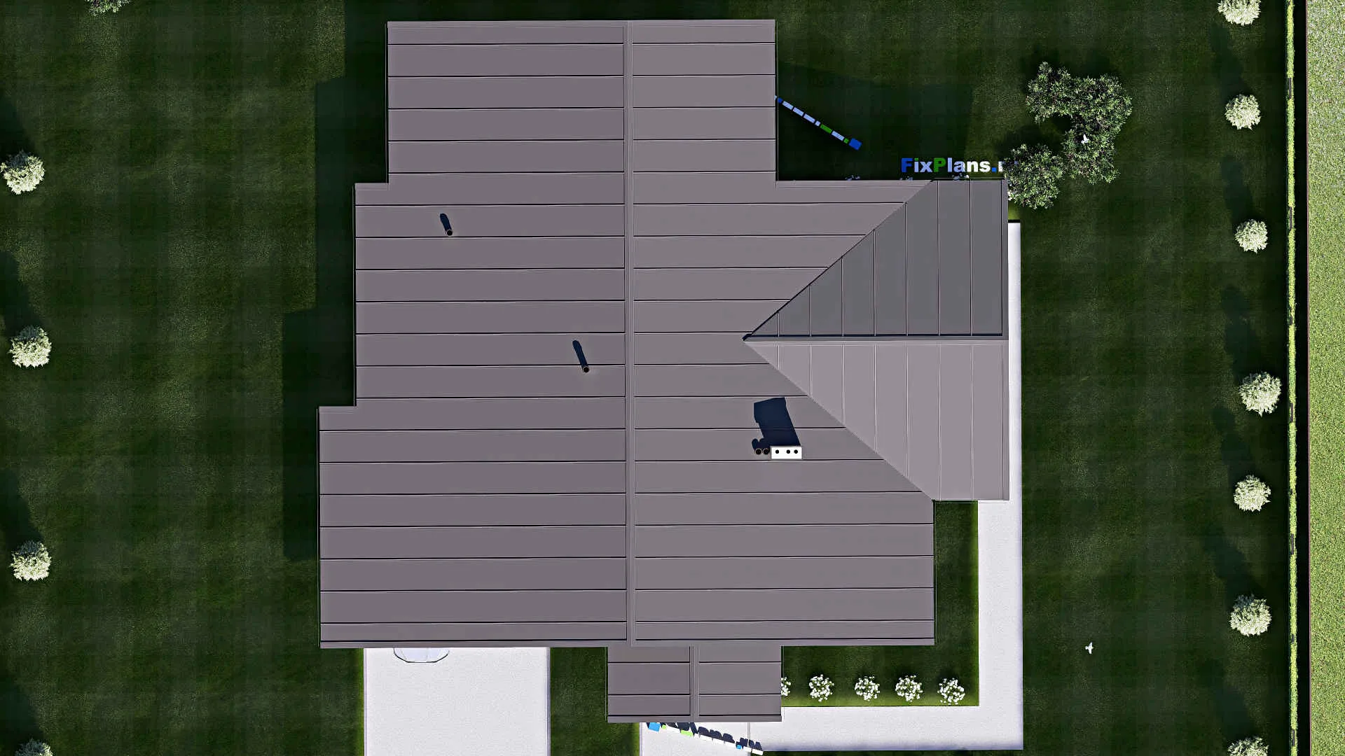 F-20798 - Проект одноэтажного дома 22 на 22, площадью 250 м² с террасой и 3 спальнями