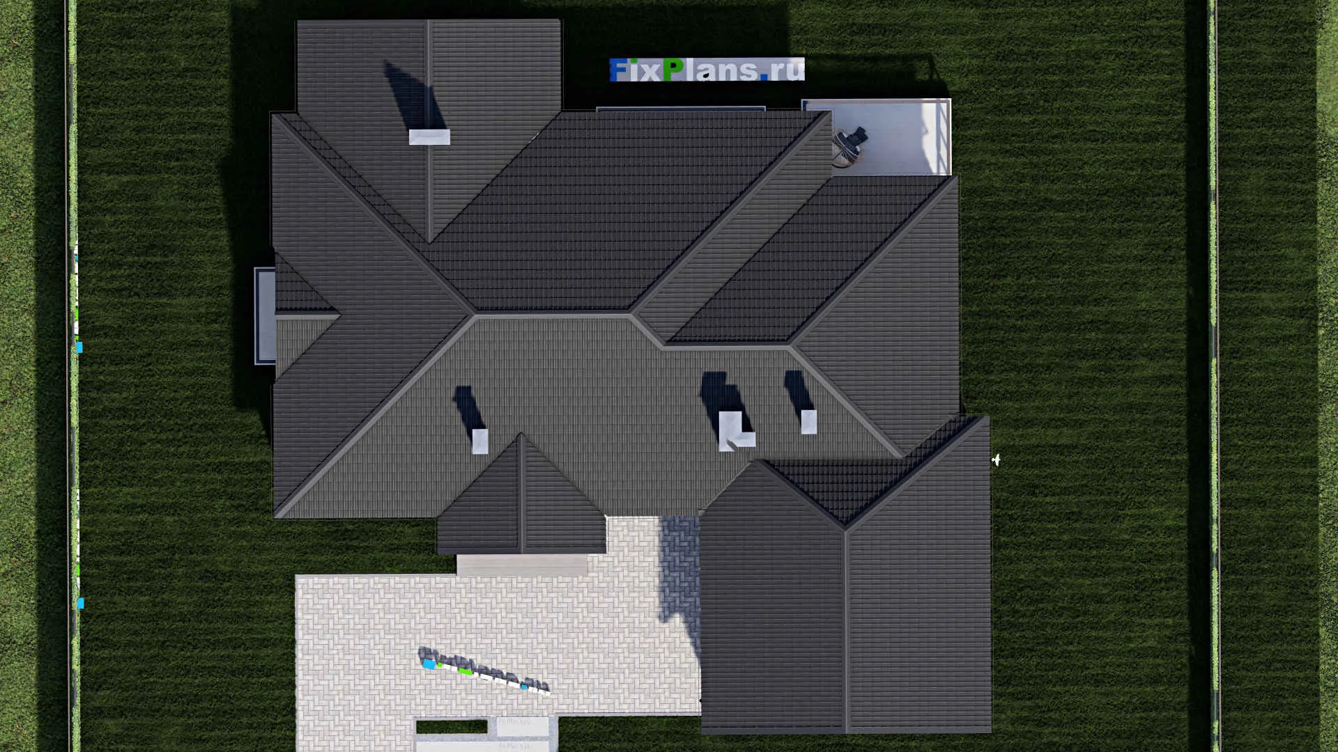 F-0179 - Проект одноэтажного дома 18 на 21, площадью 280 м² с террасой, гаражом на 2 машины и 1 спальнями