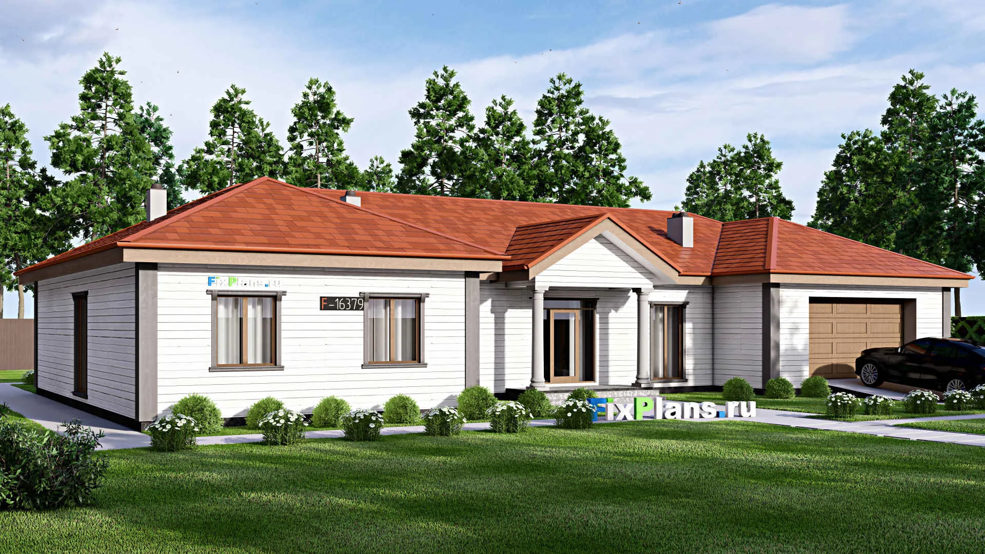 F-16379 - Проект одноэтажного дома 19 на 26, площадью 280 м² с 3 спальнями