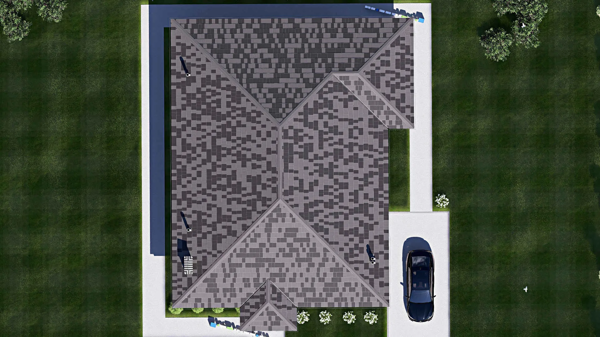 F-20384 - План одноэтажного дома 15 на 19, площадью 200 м² с террасой и 3 спальнями