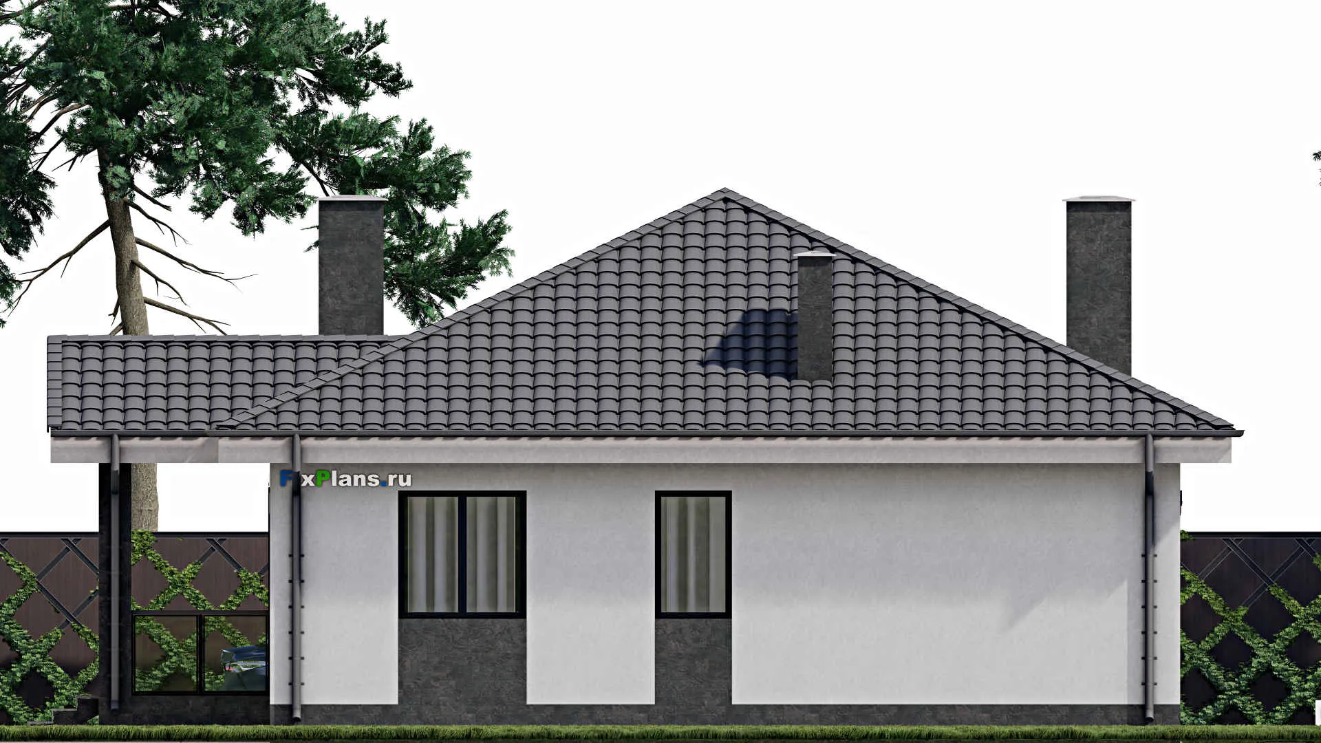 F-0251 - План одноэтажного дома 11 на 12, площадью 130 м² с террасой и 3 спальнями