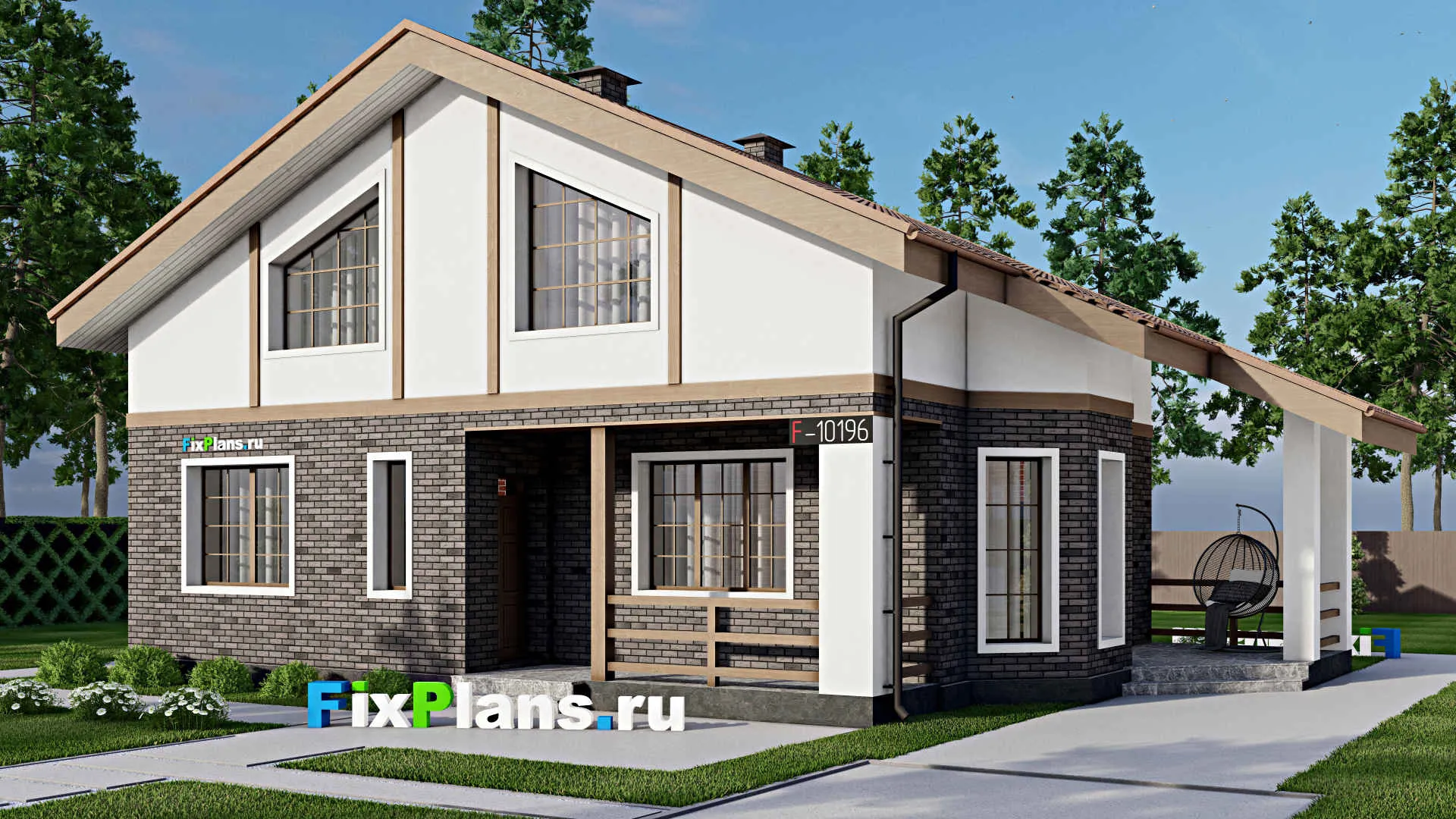 F-10196 - Проект дома с мансардой 11 на 15, площадью 180 м² с террасой и 4 спальнями