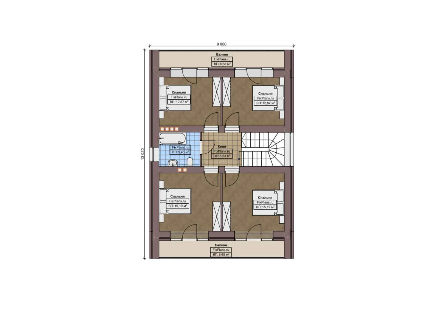 F-6020 - Планы дома с мансардой 13 на 16, площадью 220 м² с террасой, балконом и 4 спальнями