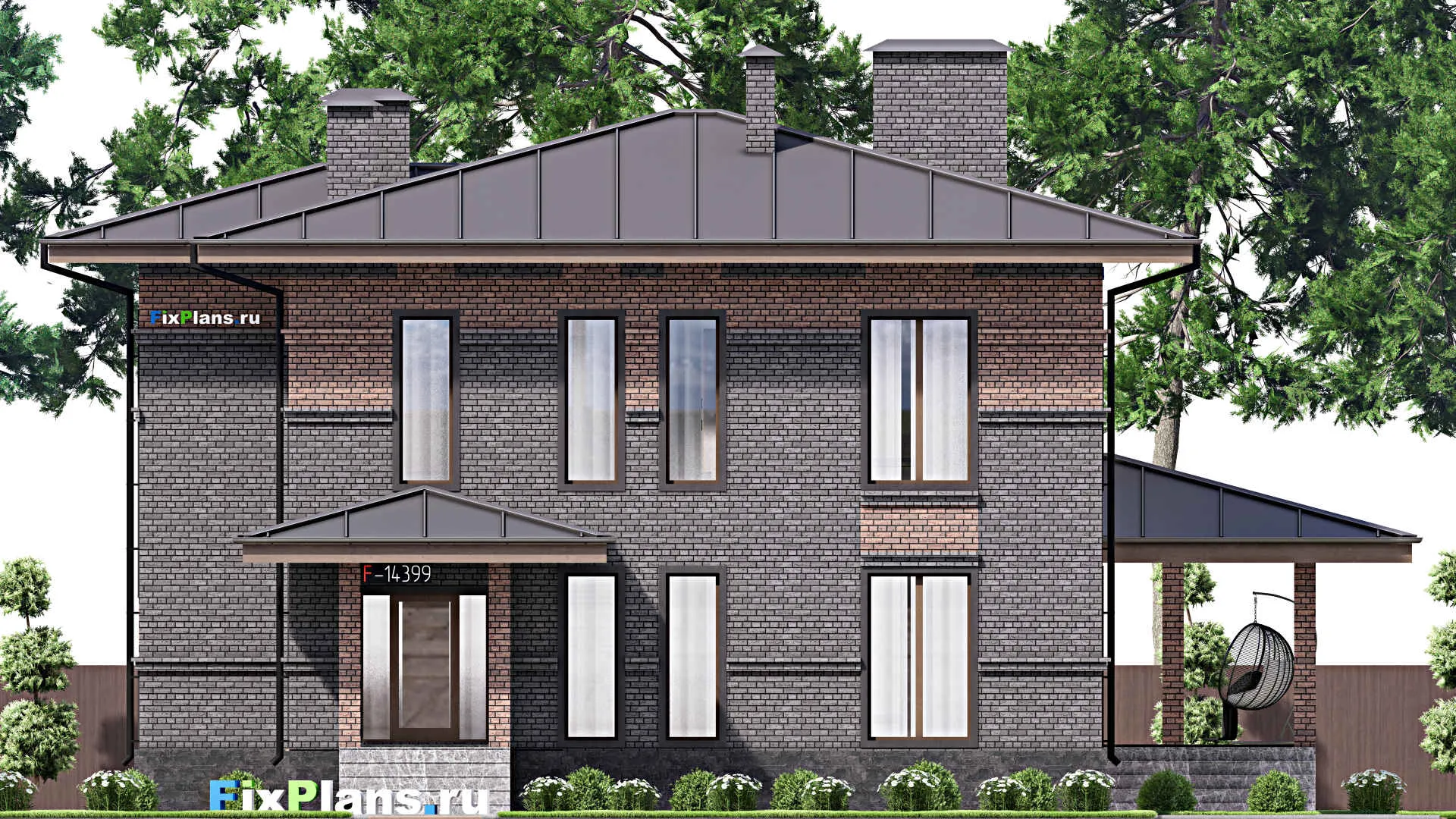 F-14399 - Проект двухэтажного дома 17 на 17, площадью 260 м² с террасой и 4 спальнями