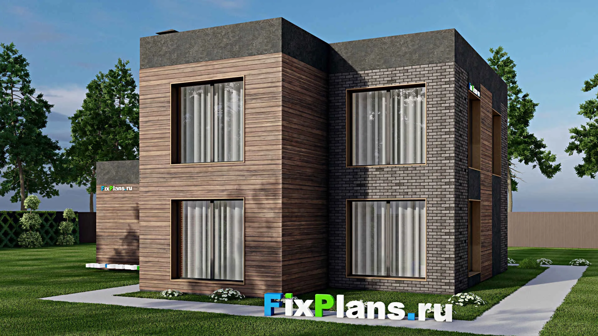 F-8108 - Планы двухэтажного дома 15 на 16, площадью 190 м² с гаражом на 2 машины и 4 спальнями