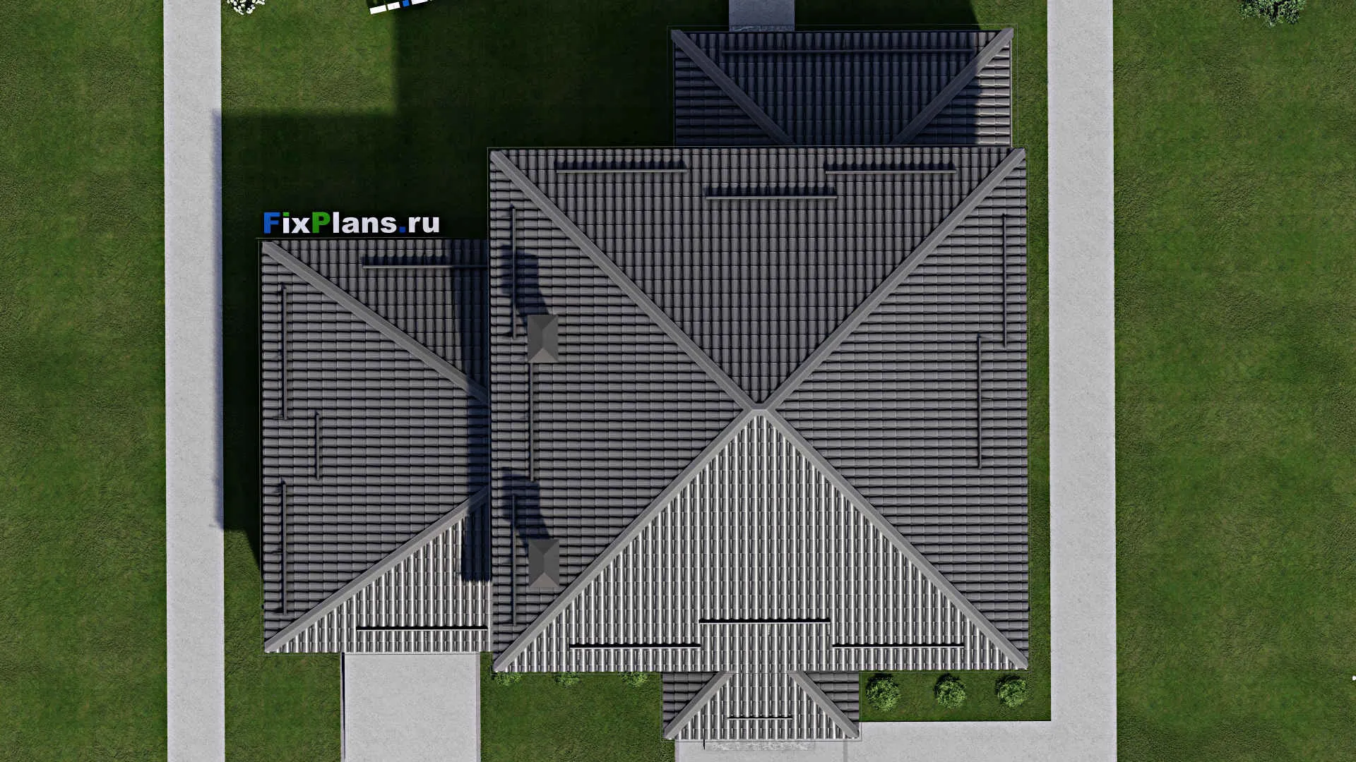 F-3797 - Проект двухэтажного дома 11 на 17, площадью 230 м² с террасой, гаражом на 2 машины и 4 спальнями