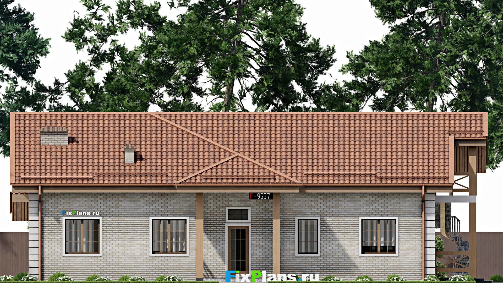 F-9557 - Проект дома с мансардой 16 на 19, площадью 260 м² с террасой и 5 спальнями