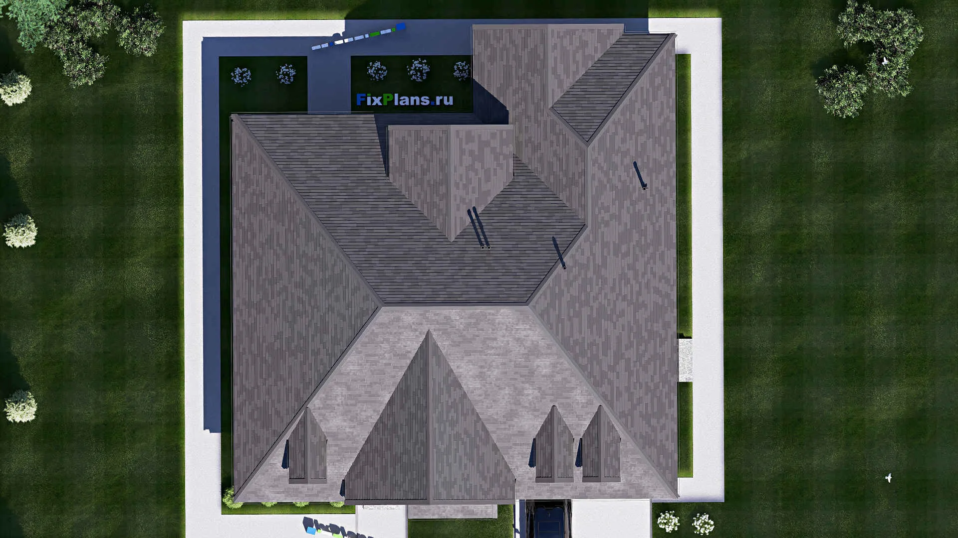 F-20591 - Проект дома с мансардой 18 на 20, площадью 410 м² с террасой, гаражом на 2 машины и 4 спальнями